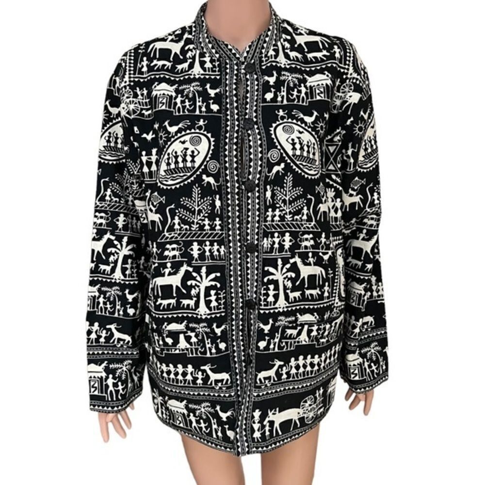 Sam Hilu Art To Wear Reversible Cotton Women's Jacket XS Black & Ivory New NWOT
